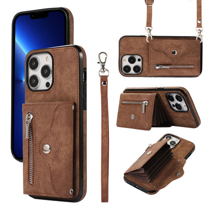 Mobile Phone Case for iPhone 13 Pro Max 6.7 inch PU Leather+TPU Kickstand RFID Blocking Card Bag Back Cover