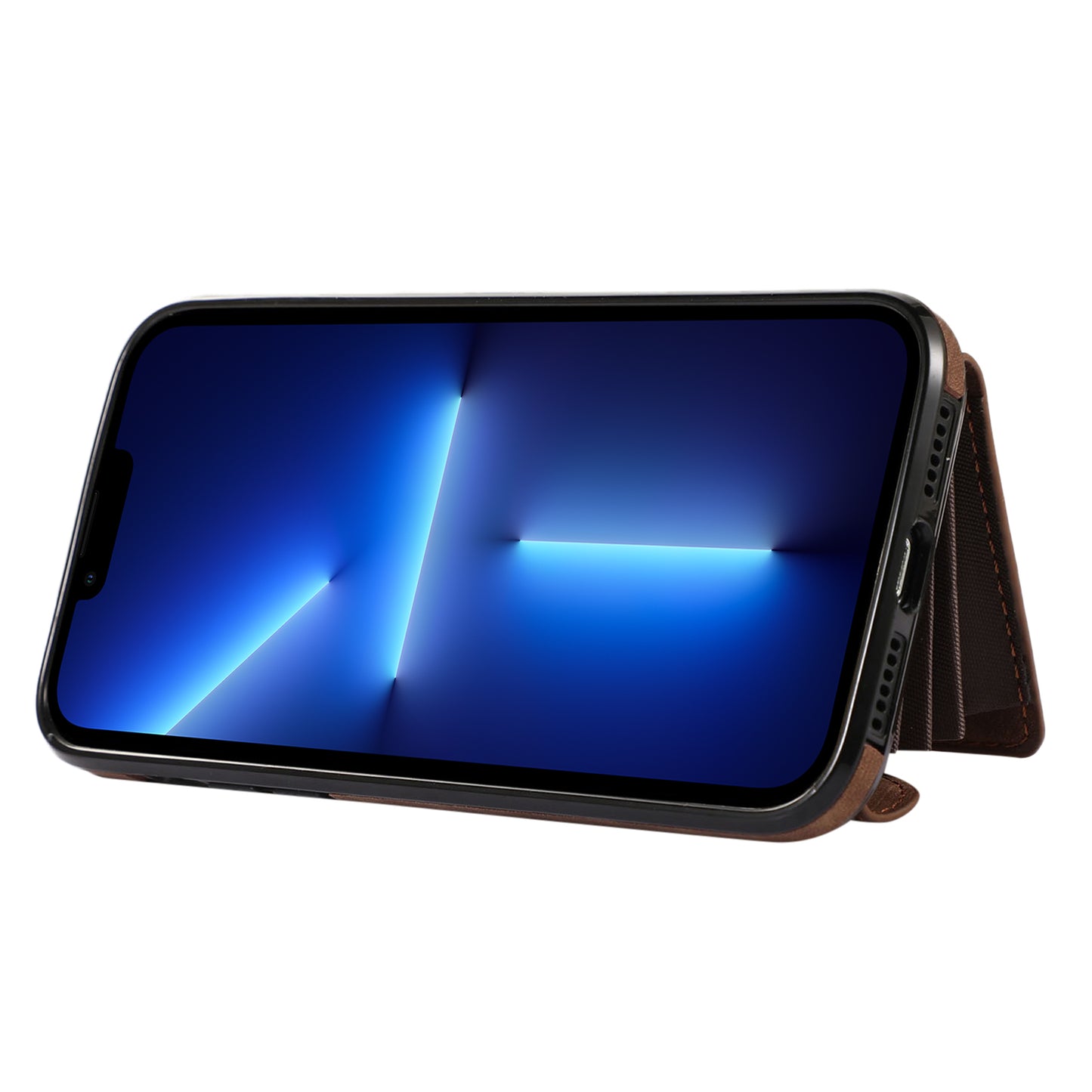 Mobile Phone Case for iPhone 13 Pro Max 6.7 inch PU Leather+TPU Kickstand RFID Blocking Card Bag Back Cover