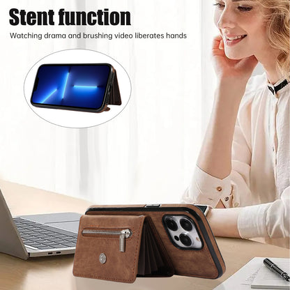 Mobile Phone Case for iPhone 13 Pro Max 6.7 inch PU Leather+TPU Kickstand RFID Blocking Card Bag Back Cover