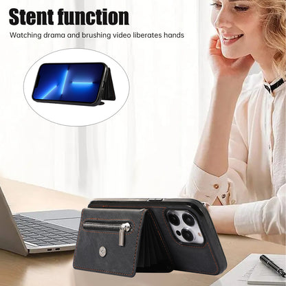 Mobile Phone Case for iPhone 13 Pro Max 6.7 inch PU Leather+TPU Kickstand RFID Blocking Card Bag Back Cover