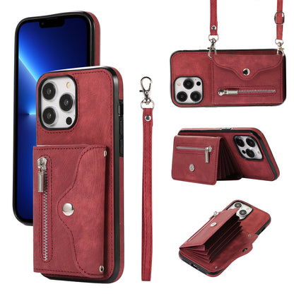 Mobile Phone Case for iPhone 13 Pro Max 6.7 inch PU Leather+TPU Kickstand RFID Blocking Card Bag Back Cover