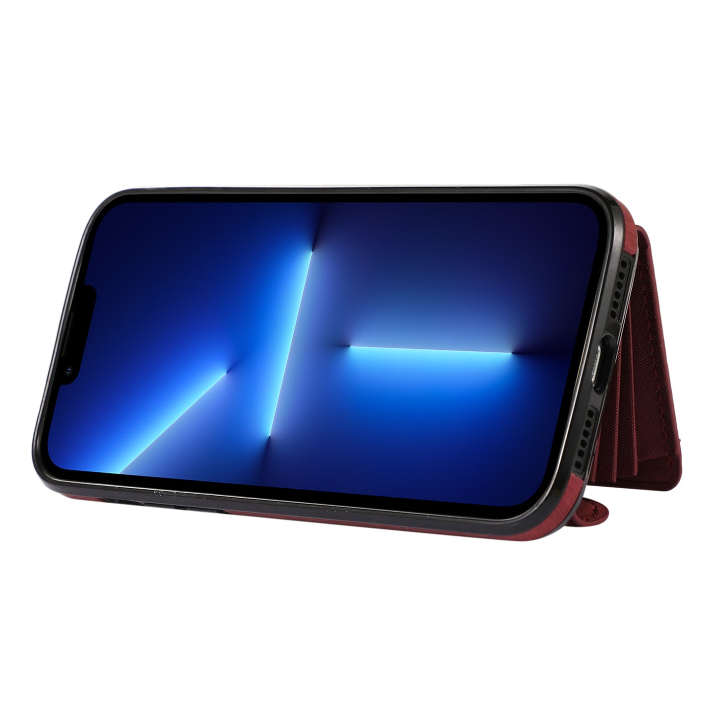 Mobile Phone Case for iPhone 13 Pro Max 6.7 inch PU Leather+TPU Kickstand RFID Blocking Card Bag Back Cover