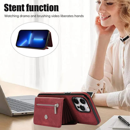 Mobile Phone Case for iPhone 13 Pro Max 6.7 inch PU Leather+TPU Kickstand RFID Blocking Card Bag Back Cover