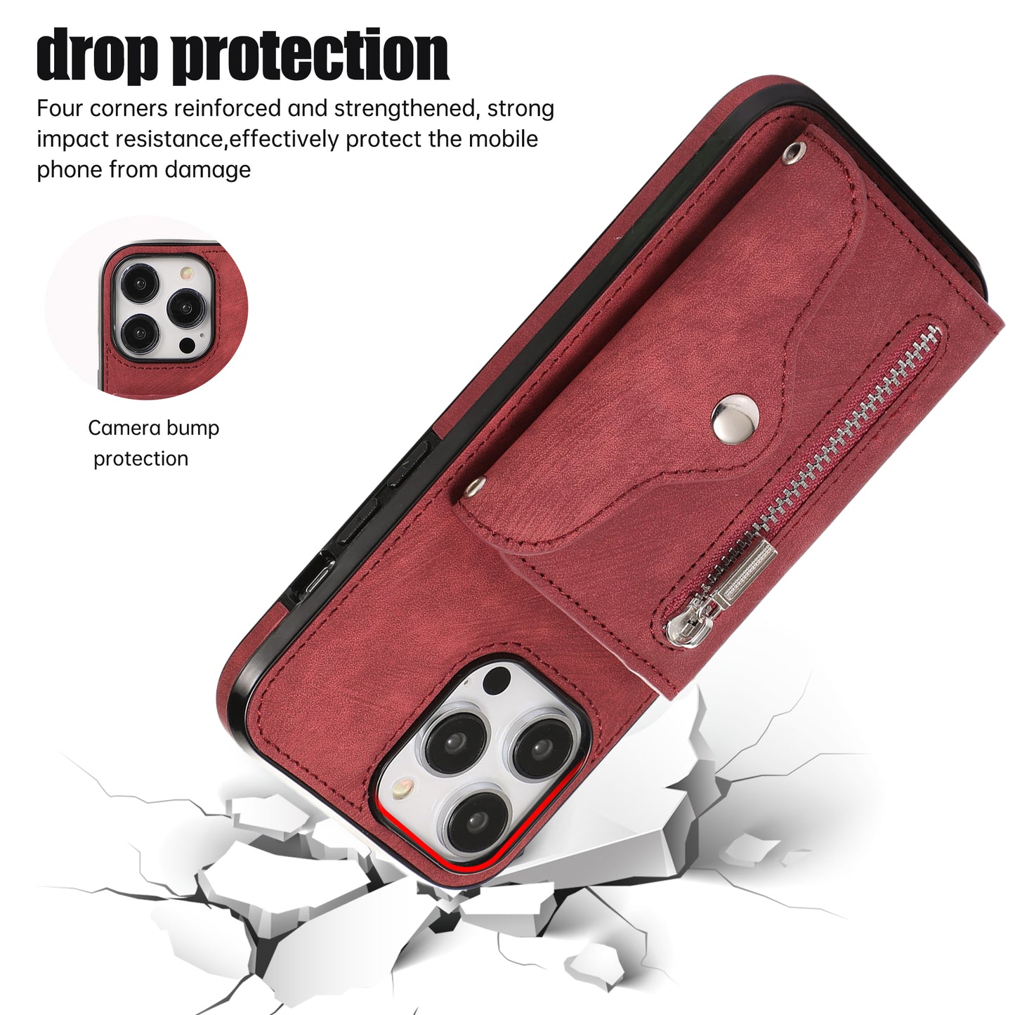Mobile Phone Case for iPhone 13 Pro Max 6.7 inch PU Leather+TPU Kickstand RFID Blocking Card Bag Back Cover