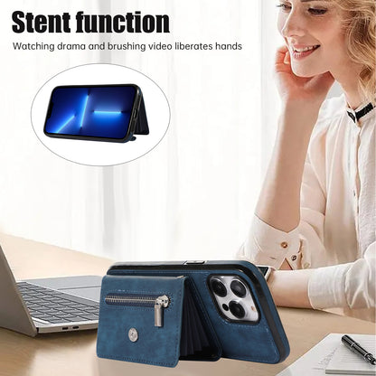 Mobile Phone Case for iPhone 13 Pro Max 6.7 inch PU Leather+TPU Kickstand RFID Blocking Card Bag Back Cover