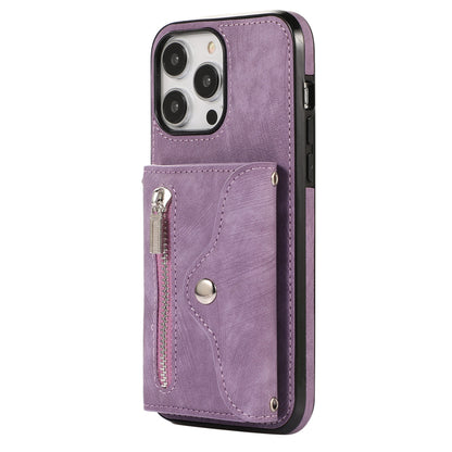 Mobile Phone Case for iPhone 13 Pro Max 6.7 inch PU Leather+TPU Kickstand RFID Blocking Card Bag Back Cover