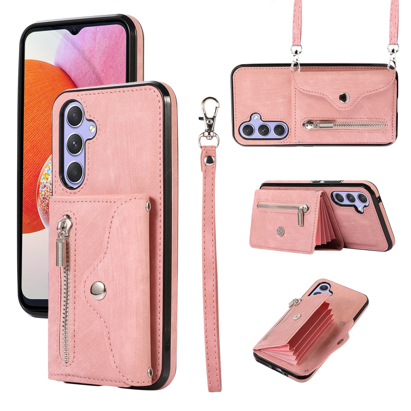 For Samsung Galaxy A14 4G / 5G Phone Carrying Pouch RFID Blocking Card Bag Kickstand PU Leather+TPU Case
