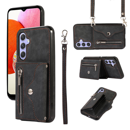 For Samsung Galaxy A14 4G / 5G Phone Carrying Pouch RFID Blocking Card Bag Kickstand PU Leather+TPU Case