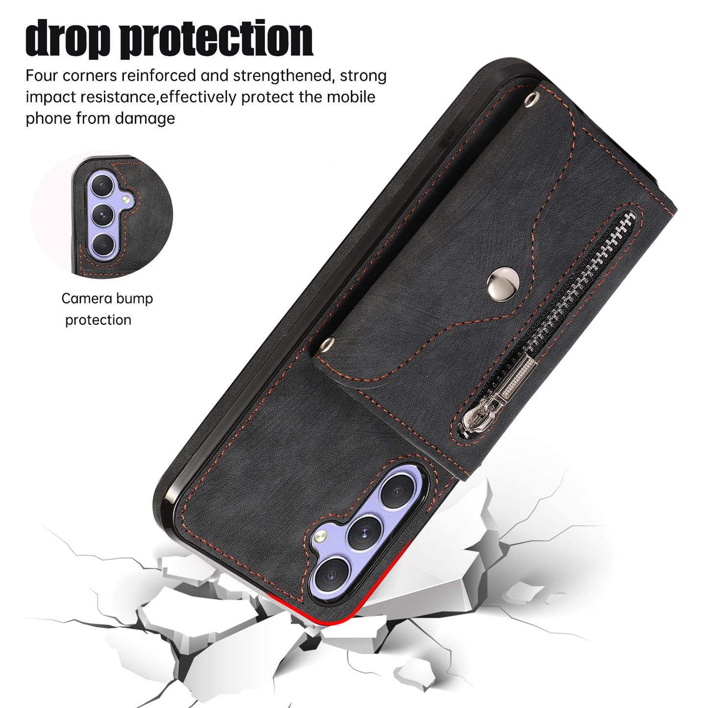 For Samsung Galaxy A14 4G / 5G Phone Carrying Pouch RFID Blocking Card Bag Kickstand PU Leather+TPU Case
