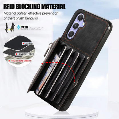 For Samsung Galaxy A14 4G / 5G Phone Carrying Pouch RFID Blocking Card Bag Kickstand PU Leather+TPU Case