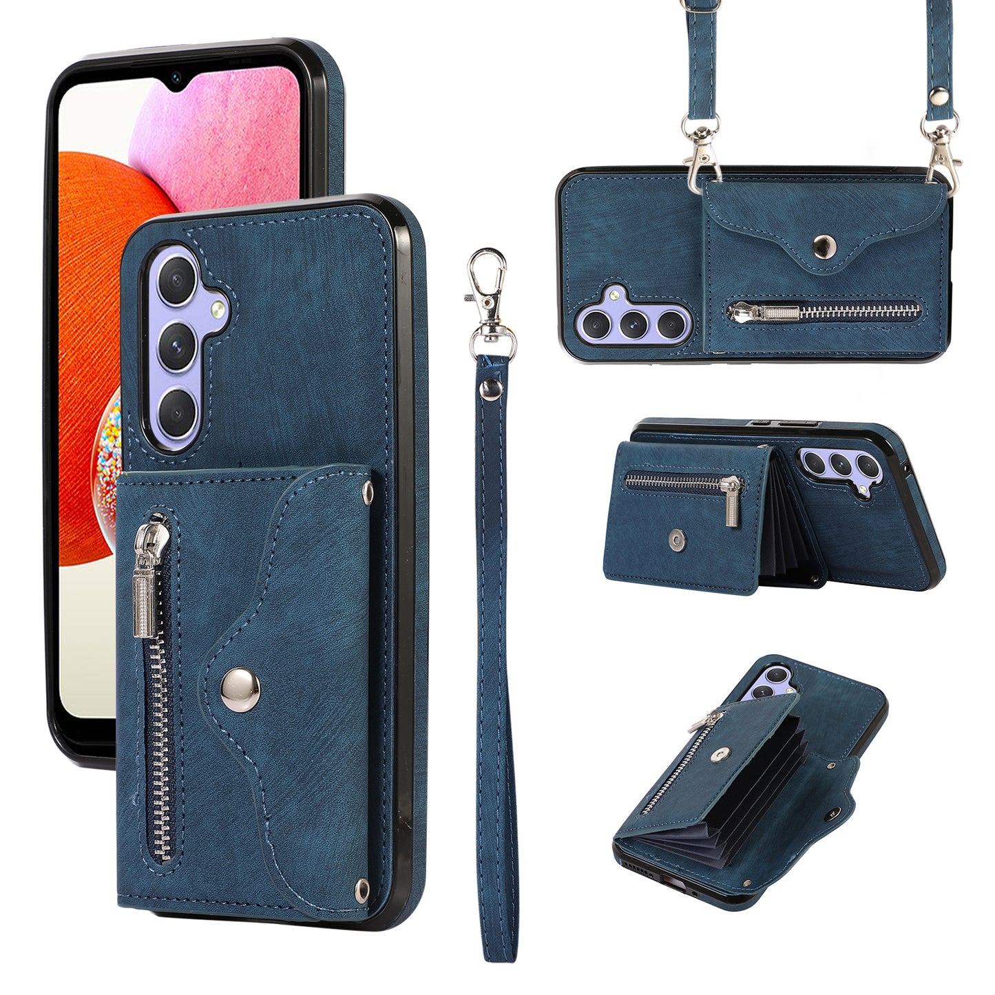 For Samsung Galaxy A14 4G / 5G Phone Carrying Pouch RFID Blocking Card Bag Kickstand PU Leather+TPU Case
