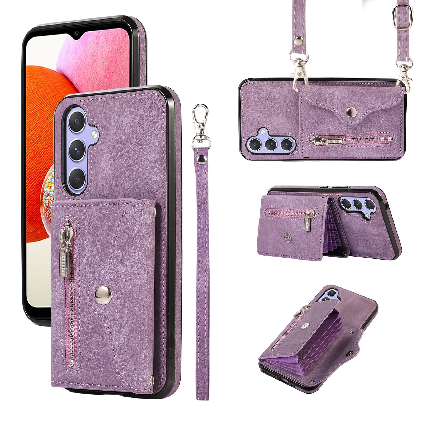 For Samsung Galaxy A14 4G / 5G Phone Carrying Pouch RFID Blocking Card Bag Kickstand PU Leather+TPU Case