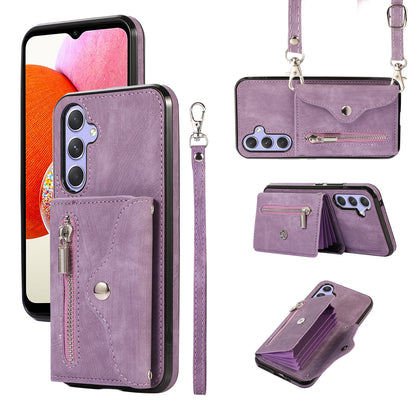 For Samsung Galaxy A14 4G / 5G Phone Carrying Pouch RFID Blocking Card Bag Kickstand PU Leather+TPU Case