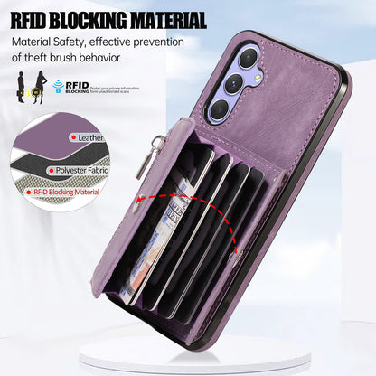 For Samsung Galaxy A14 4G / 5G Phone Carrying Pouch RFID Blocking Card Bag Kickstand PU Leather+TPU Case