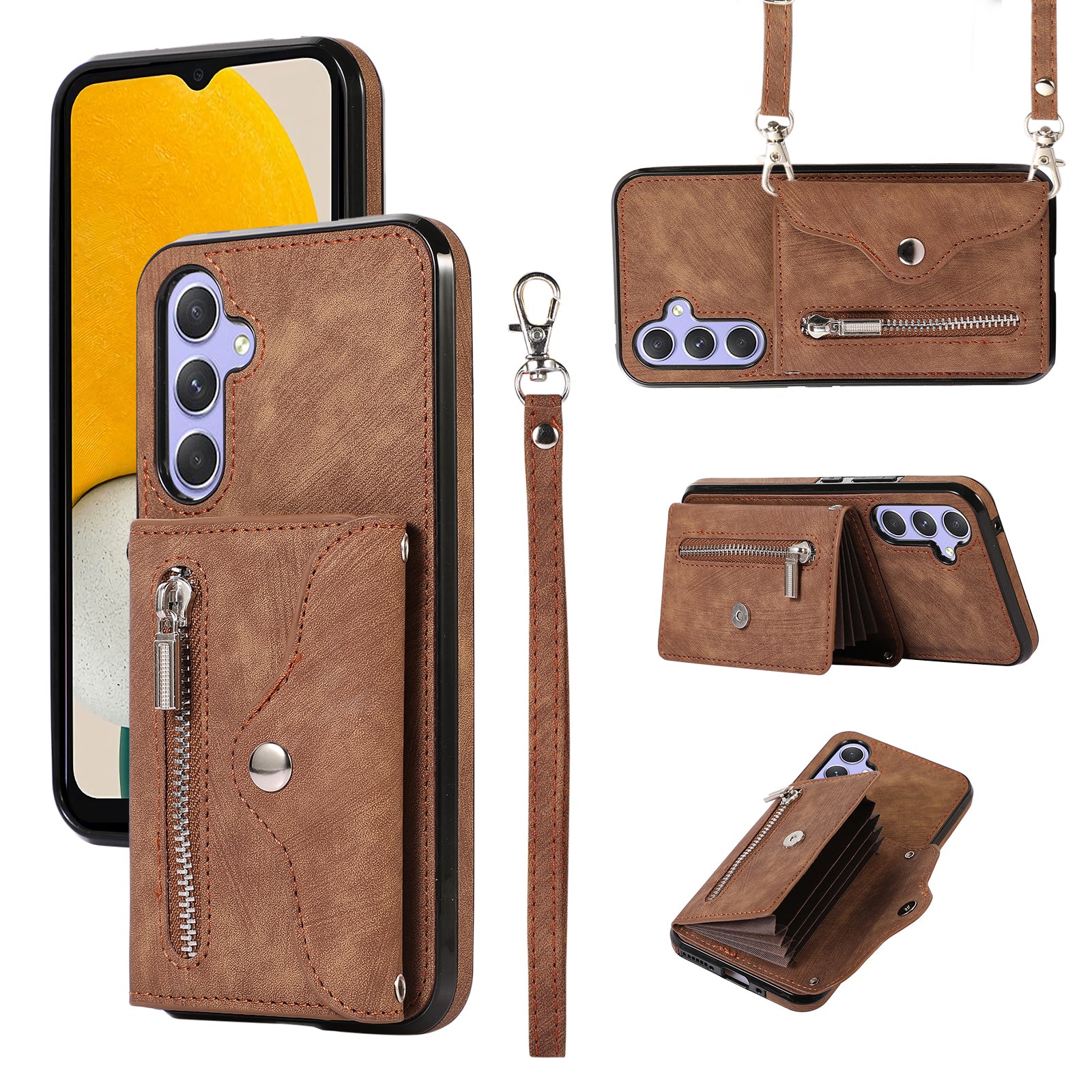 Smartphone Case for Samsung Galaxy A13 5G PU Leather+TPU Kickstand Shell with RFID Blocking Card Bag