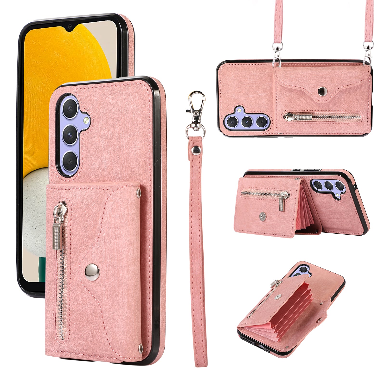 Smartphone Case for Samsung Galaxy A13 5G PU Leather+TPU Kickstand Shell with RFID Blocking Card Bag