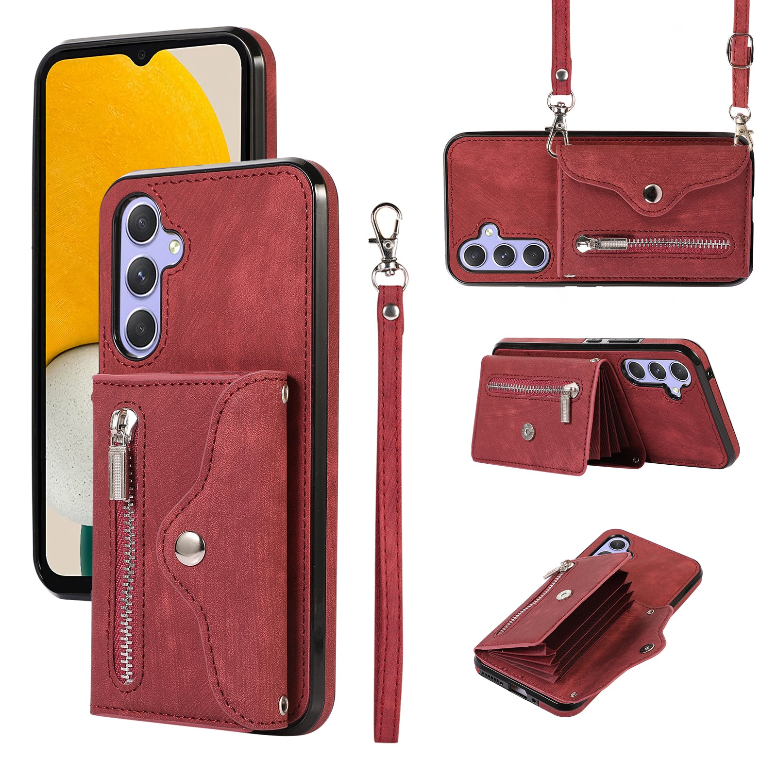 Smartphone Case for Samsung Galaxy A13 5G PU Leather+TPU Kickstand Shell with RFID Blocking Card Bag