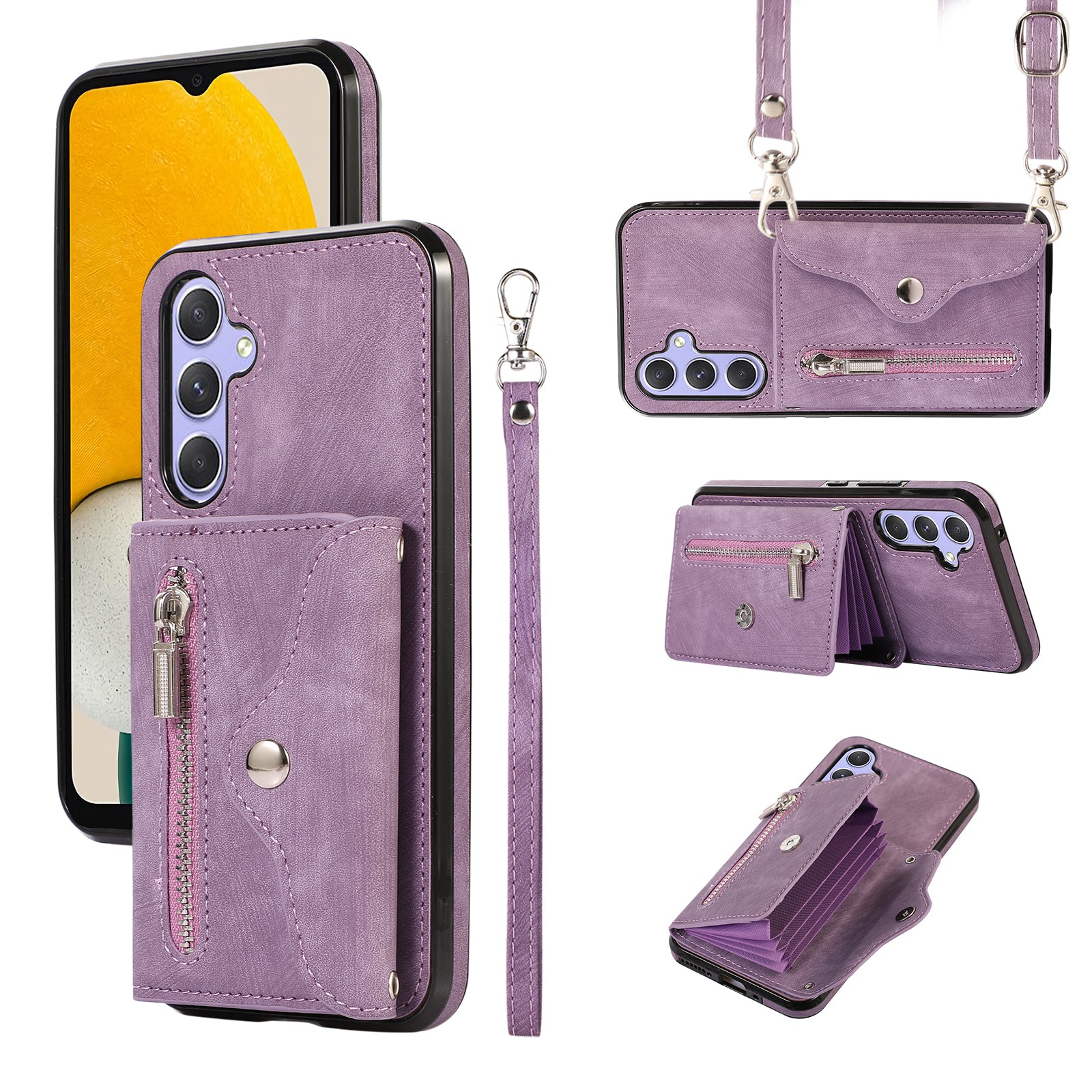 Smartphone Case for Samsung Galaxy A13 5G PU Leather+TPU Kickstand Shell with RFID Blocking Card Bag