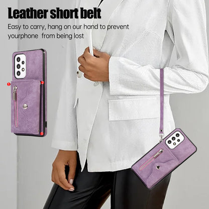 Phone Case for Samsung Galaxy A32 5G / M32 5G PU Leather+TPU Shell with RFID Blocking Card Bag and Kickstand