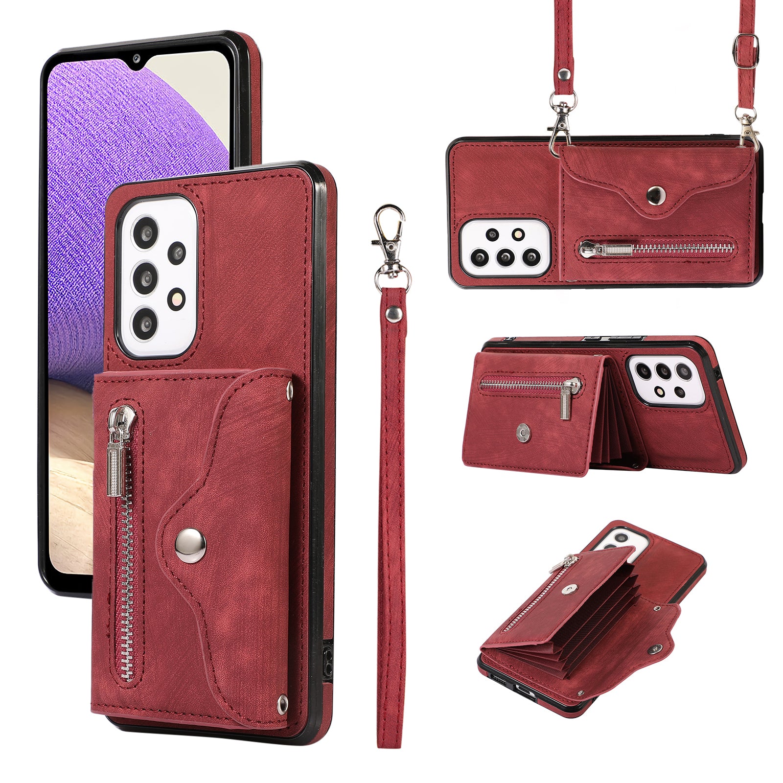 Phone Case for Samsung Galaxy A32 5G / M32 5G PU Leather+TPU Shell with RFID Blocking Card Bag and Kickstand