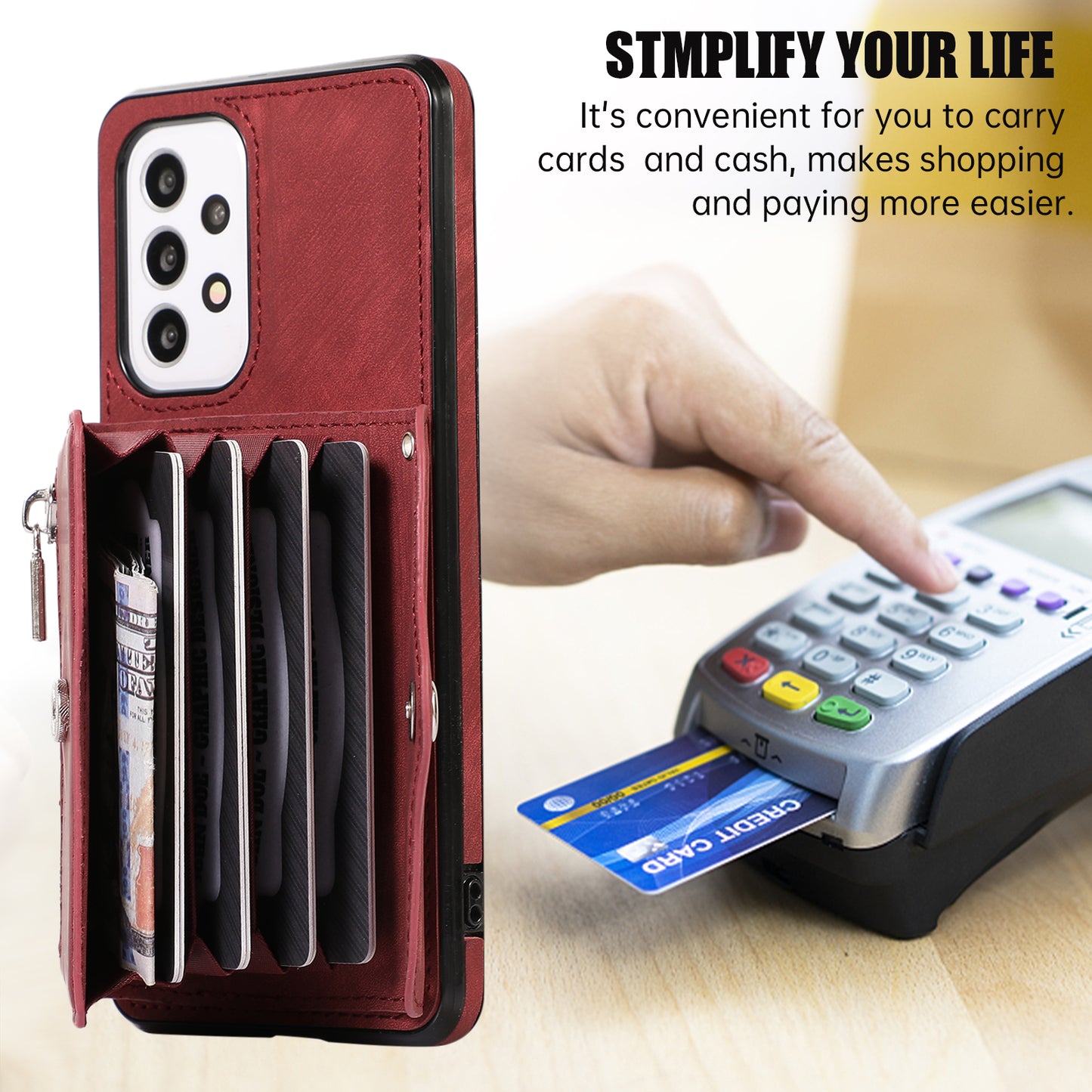 Phone Case for Samsung Galaxy A32 5G / M32 5G PU Leather+TPU Shell with RFID Blocking Card Bag and Kickstand