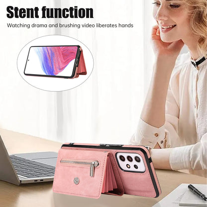 Phone Case for Samsung Galaxy A32 5G / M32 5G PU Leather+TPU Shell with RFID Blocking Card Bag and Kickstand