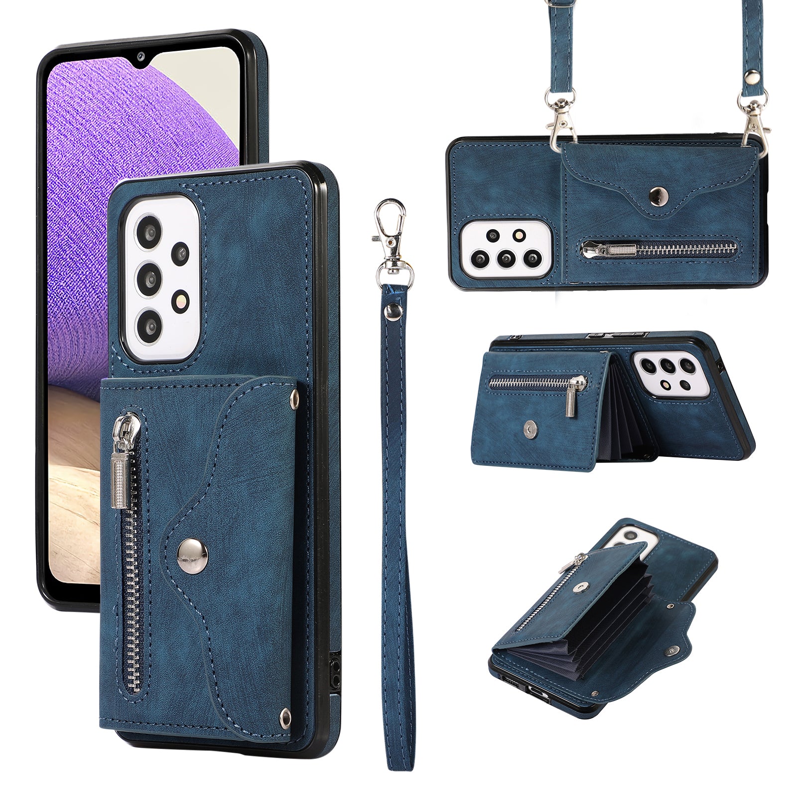Phone Case for Samsung Galaxy A32 5G / M32 5G PU Leather+TPU Shell with RFID Blocking Card Bag and Kickstand