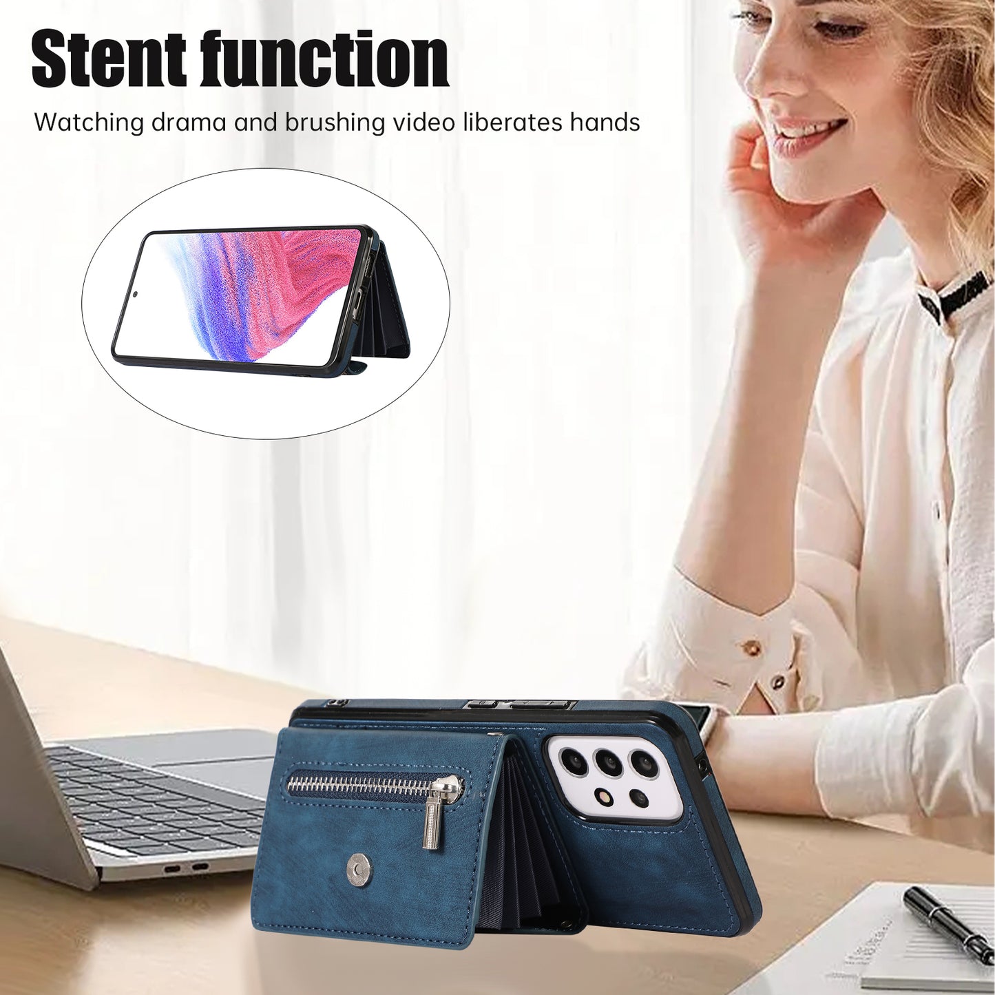 Phone Case for Samsung Galaxy A32 5G / M32 5G PU Leather+TPU Shell with RFID Blocking Card Bag and Kickstand