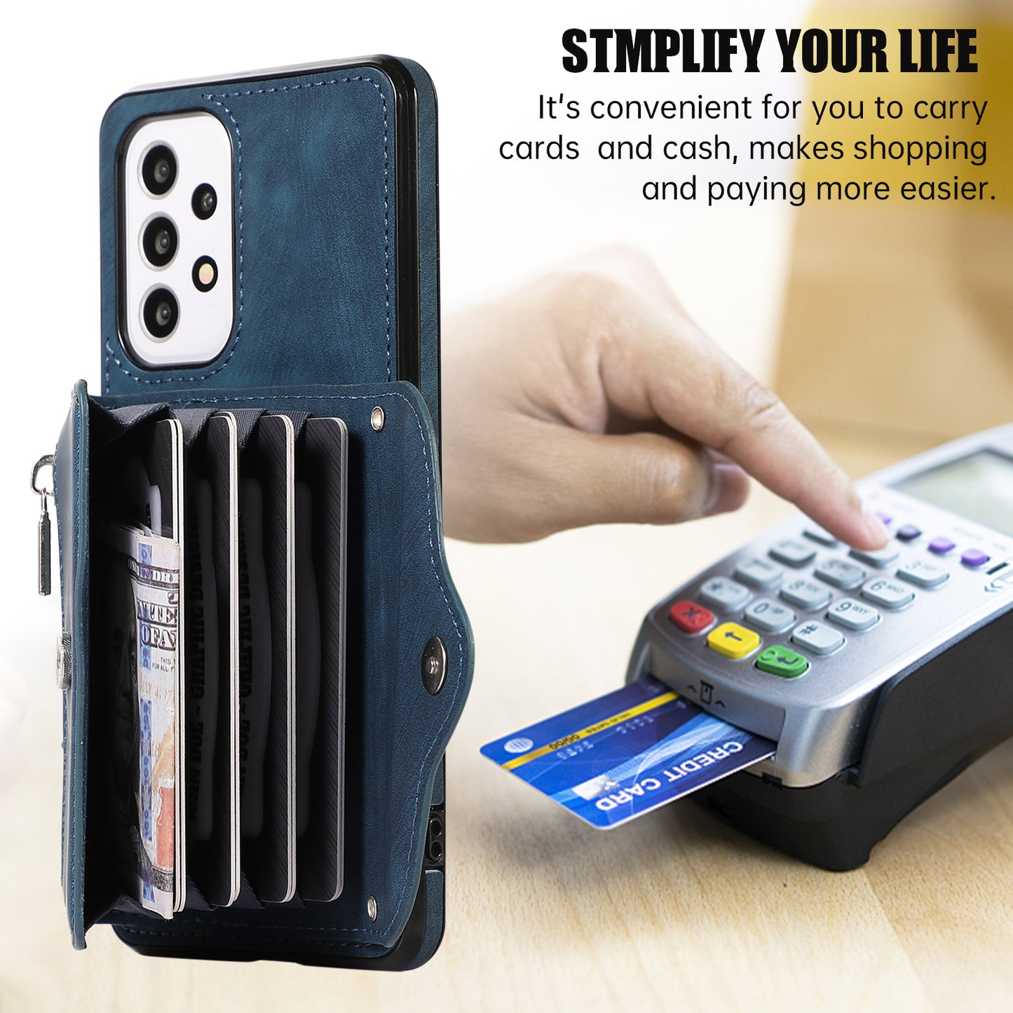 Phone Case for Samsung Galaxy A32 5G / M32 5G PU Leather+TPU Shell with RFID Blocking Card Bag and Kickstand