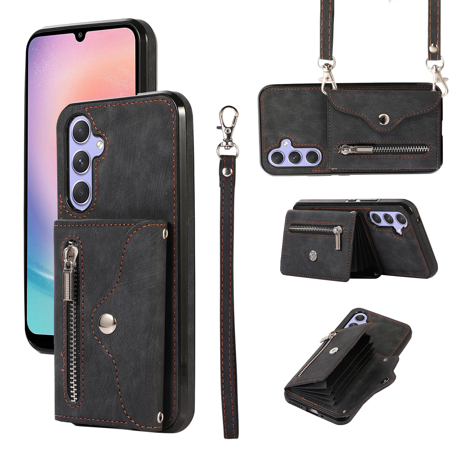 For Samsung Galaxy A24 4G Wallet Design Phone Case RFID Blocking Card Bag Kickstand PU Leather+TPU Cover