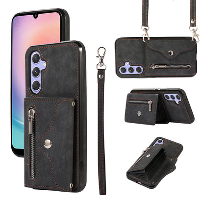 For Samsung Galaxy A24 4G Wallet Design Phone Case RFID Blocking Card Bag Kickstand PU Leather+TPU Cover