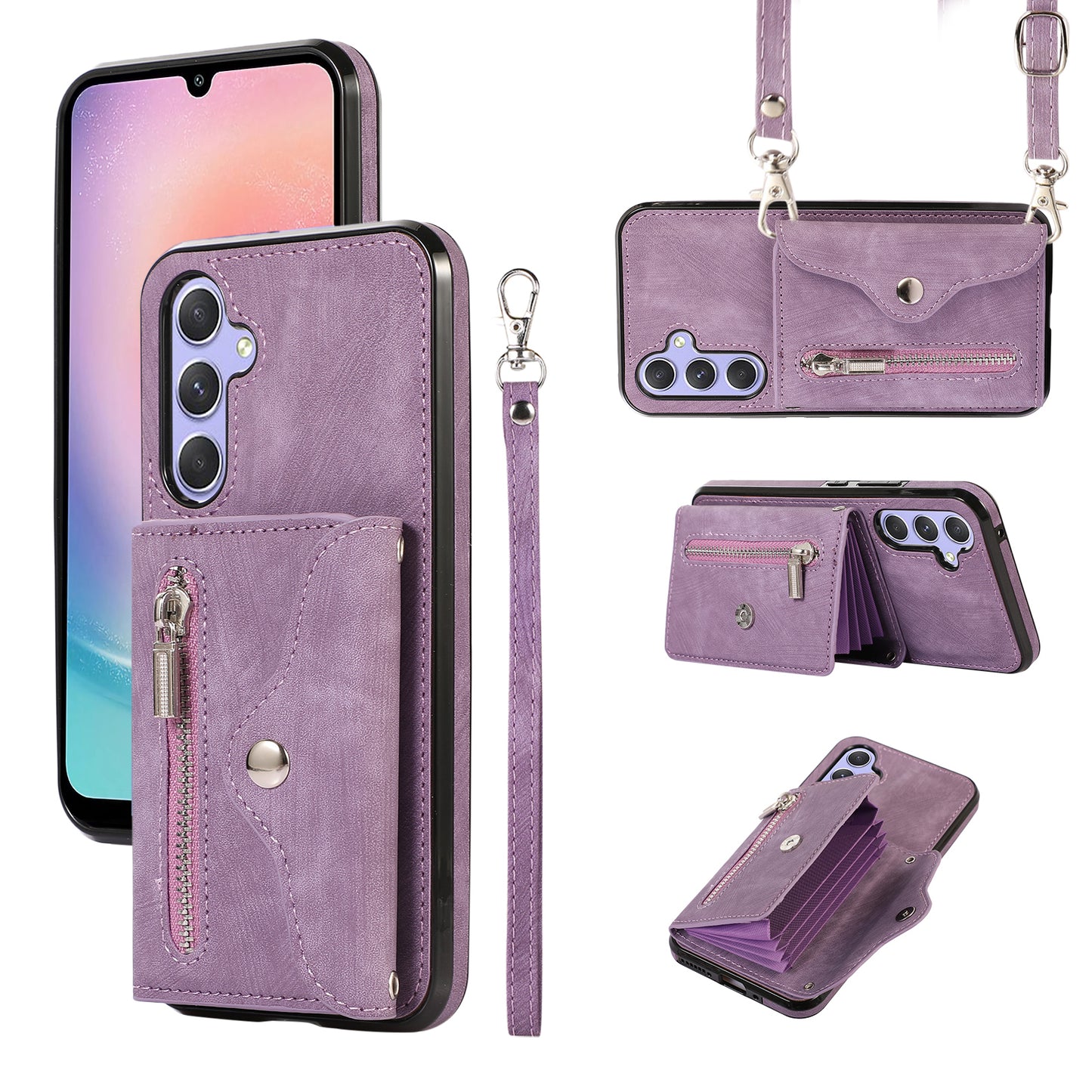 For Samsung Galaxy A24 4G Wallet Design Phone Case RFID Blocking Card Bag Kickstand PU Leather+TPU Cover
