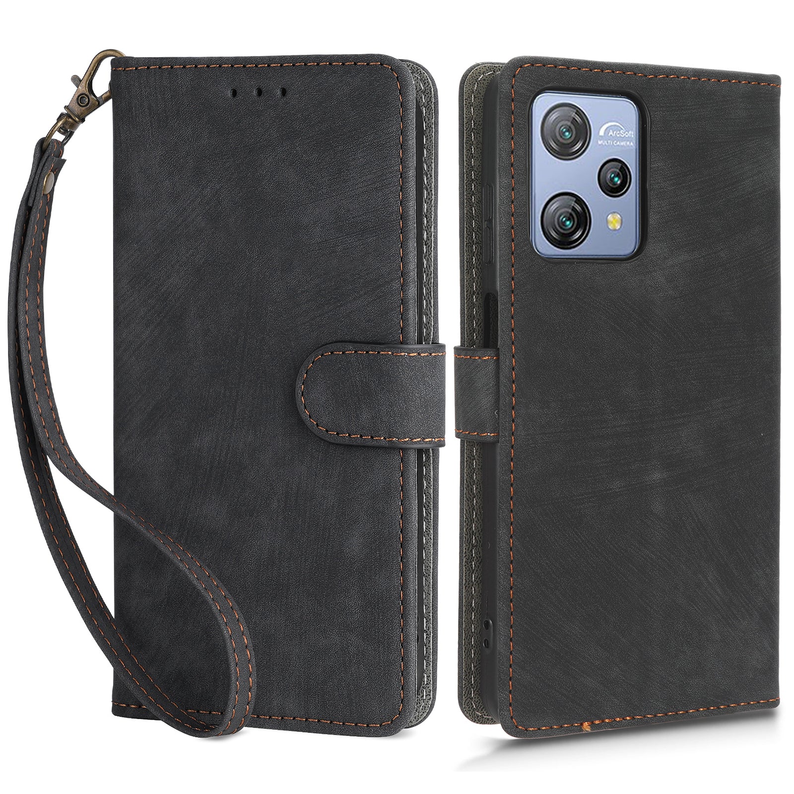 RFID Blocking Wallet Cover for Blackview A53 / A53 Pro , PU Leather Foldable Stand Phone Case with Strap