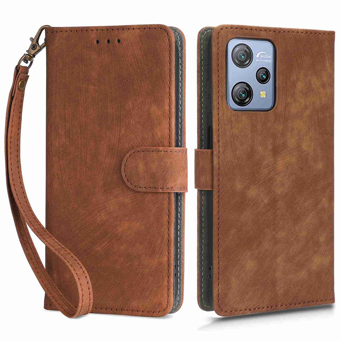 RFID Blocking Wallet Cover for Blackview A53 / A53 Pro , PU Leather Foldable Stand Phone Case with Strap