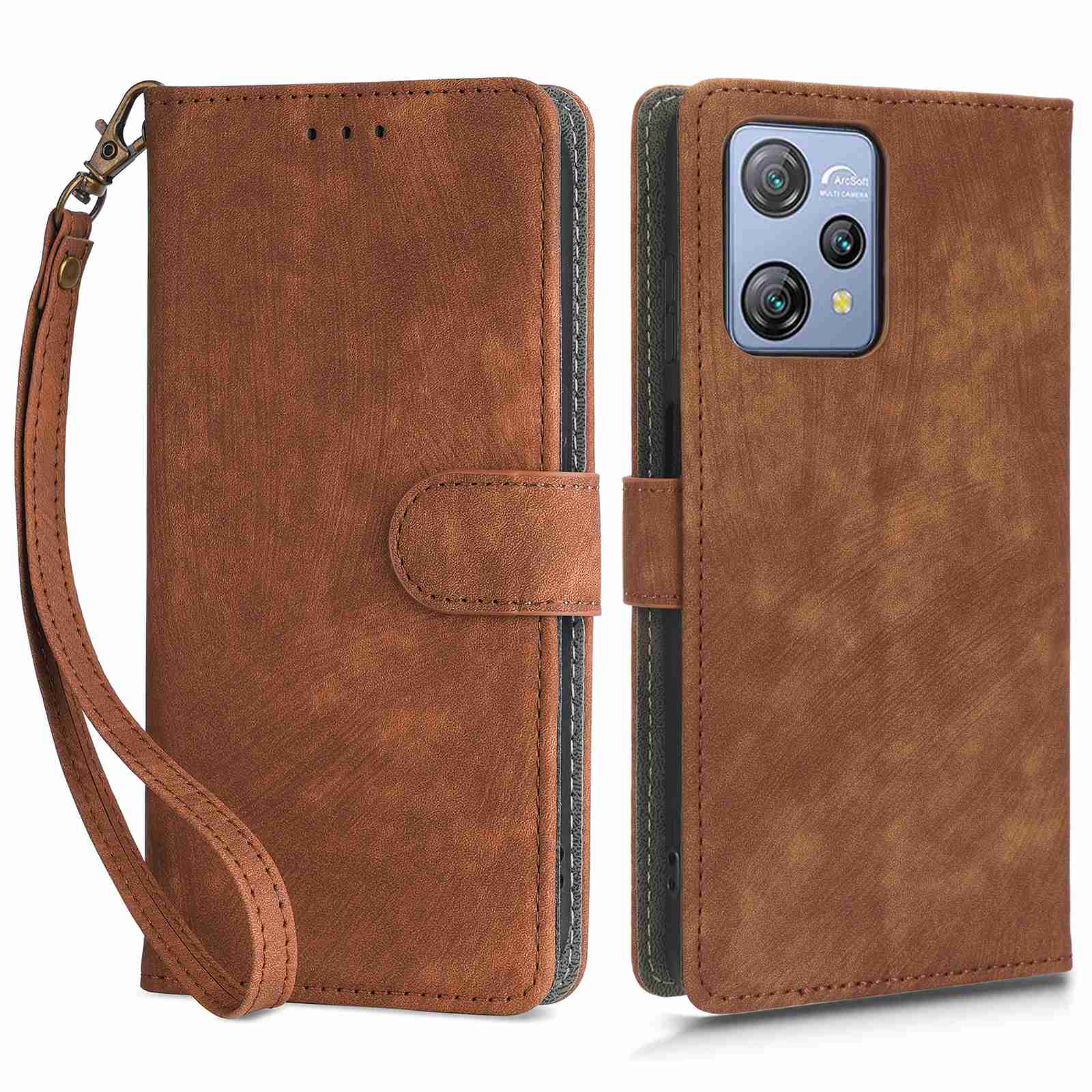 RFID Blocking Wallet Cover for Blackview A53 / A53 Pro , PU Leather Foldable Stand Phone Case with Strap