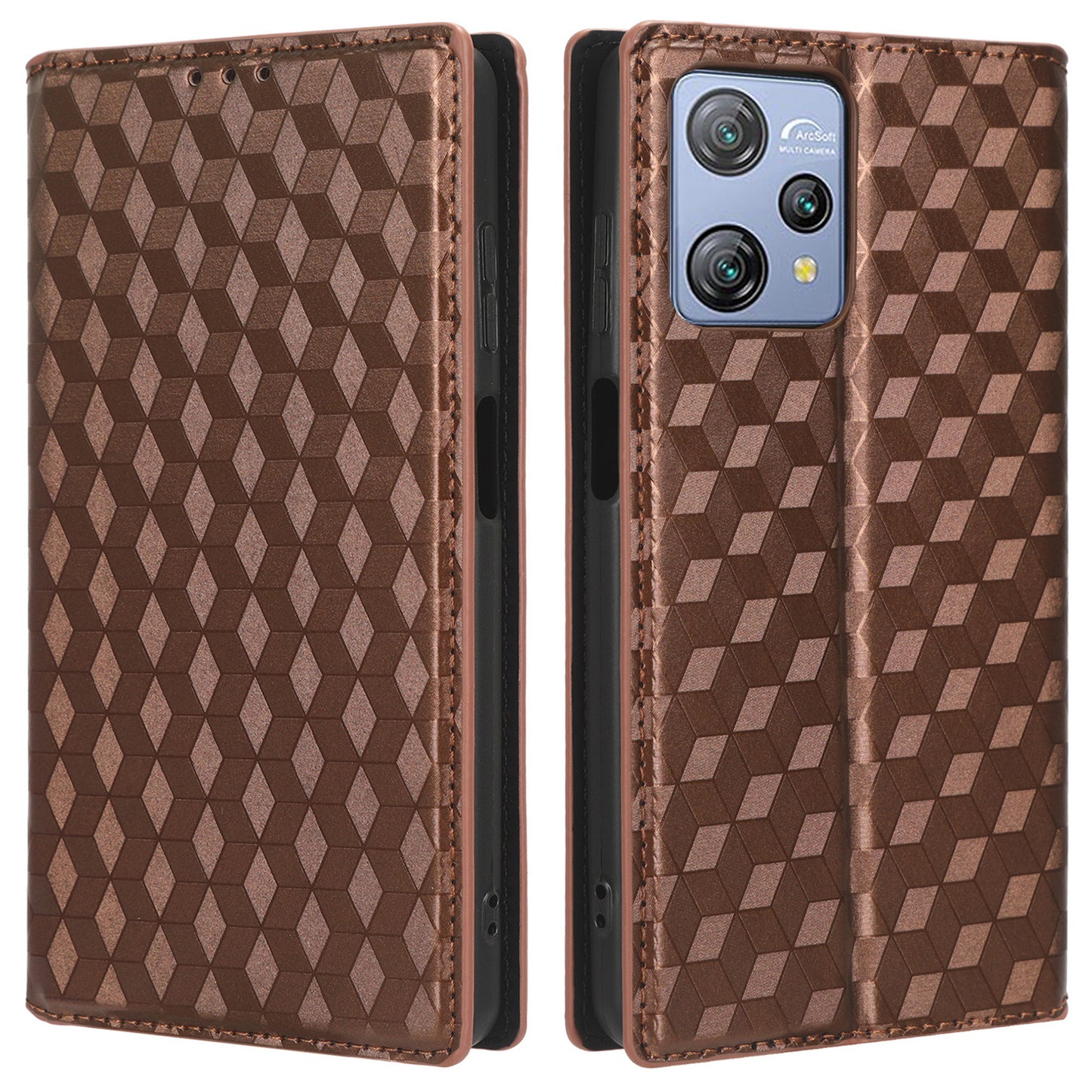 Phone Case for Blackview A53 / A53 Pro Stand Wallet PU Leather Rhombus Imprinted Anti-drop Cover