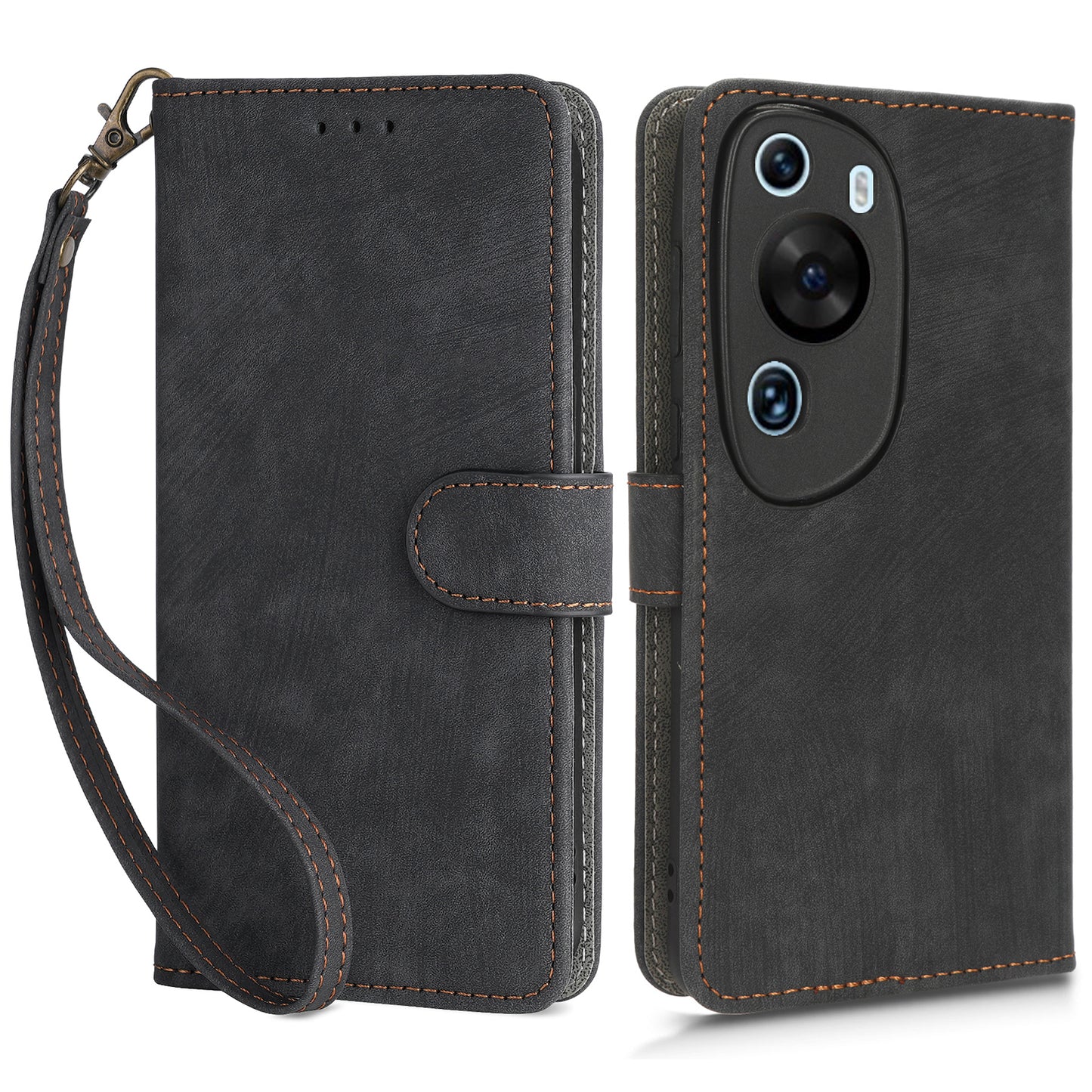 PU Leather Wallet Cover for Huawei P60 Art , RFID Blocking Phone Stand Case with Strap