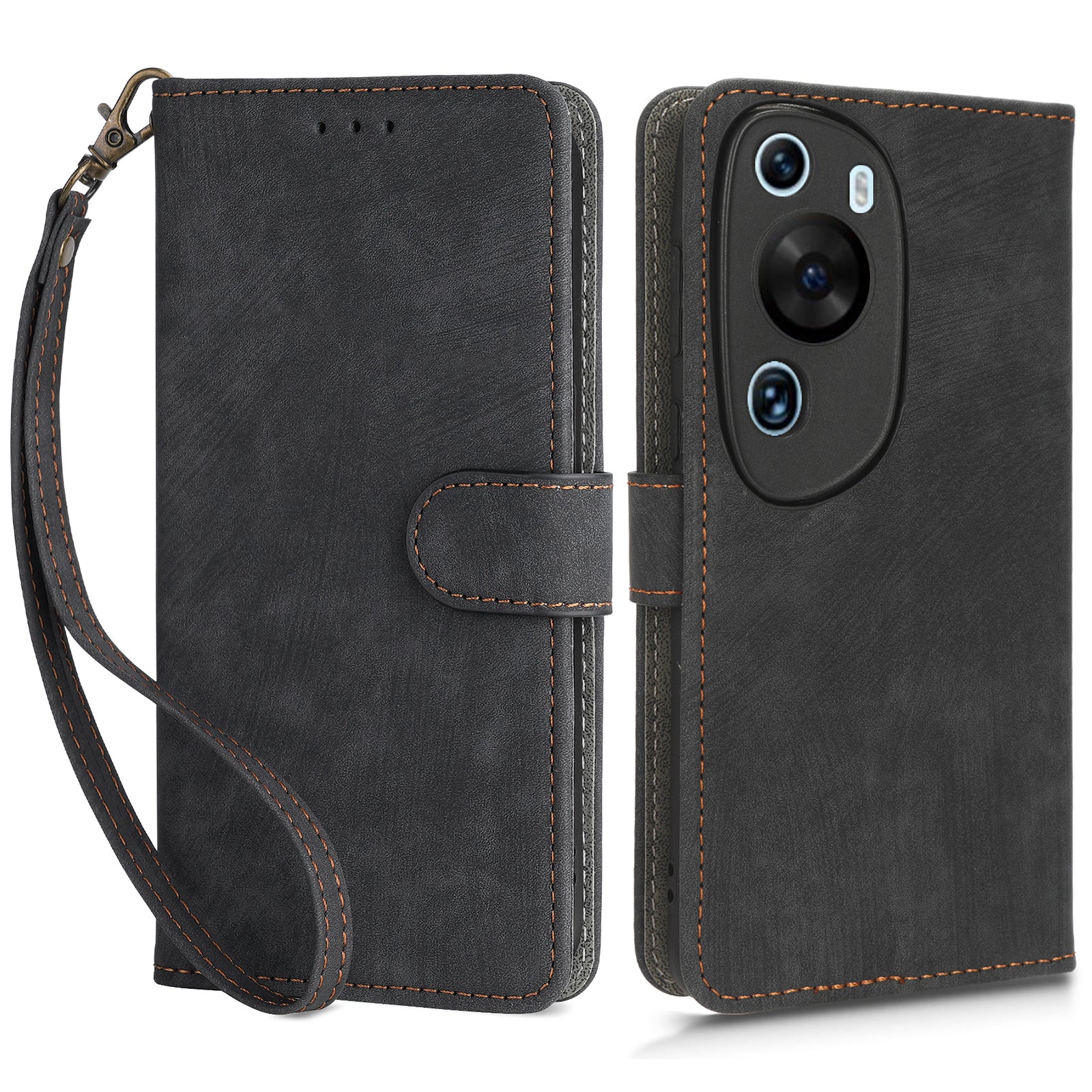 PU Leather Wallet Cover for Huawei P60 Art , RFID Blocking Phone Stand Case with Strap