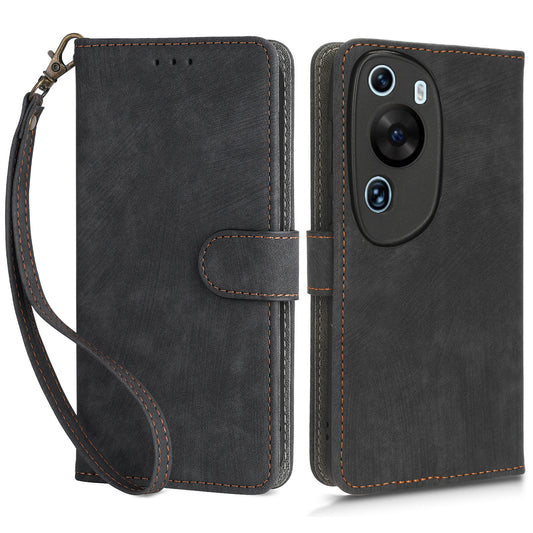 PU Leather Wallet Cover for Huawei P60 Art , RFID Blocking Phone Stand Case with Strap