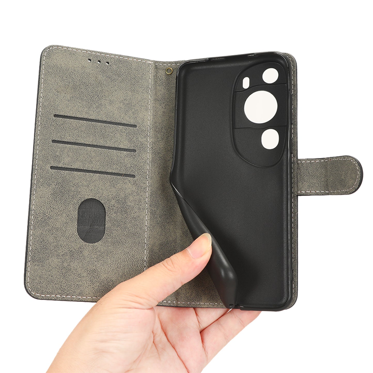 PU Leather Wallet Cover for Huawei P60 Art , RFID Blocking Phone Stand Case with Strap