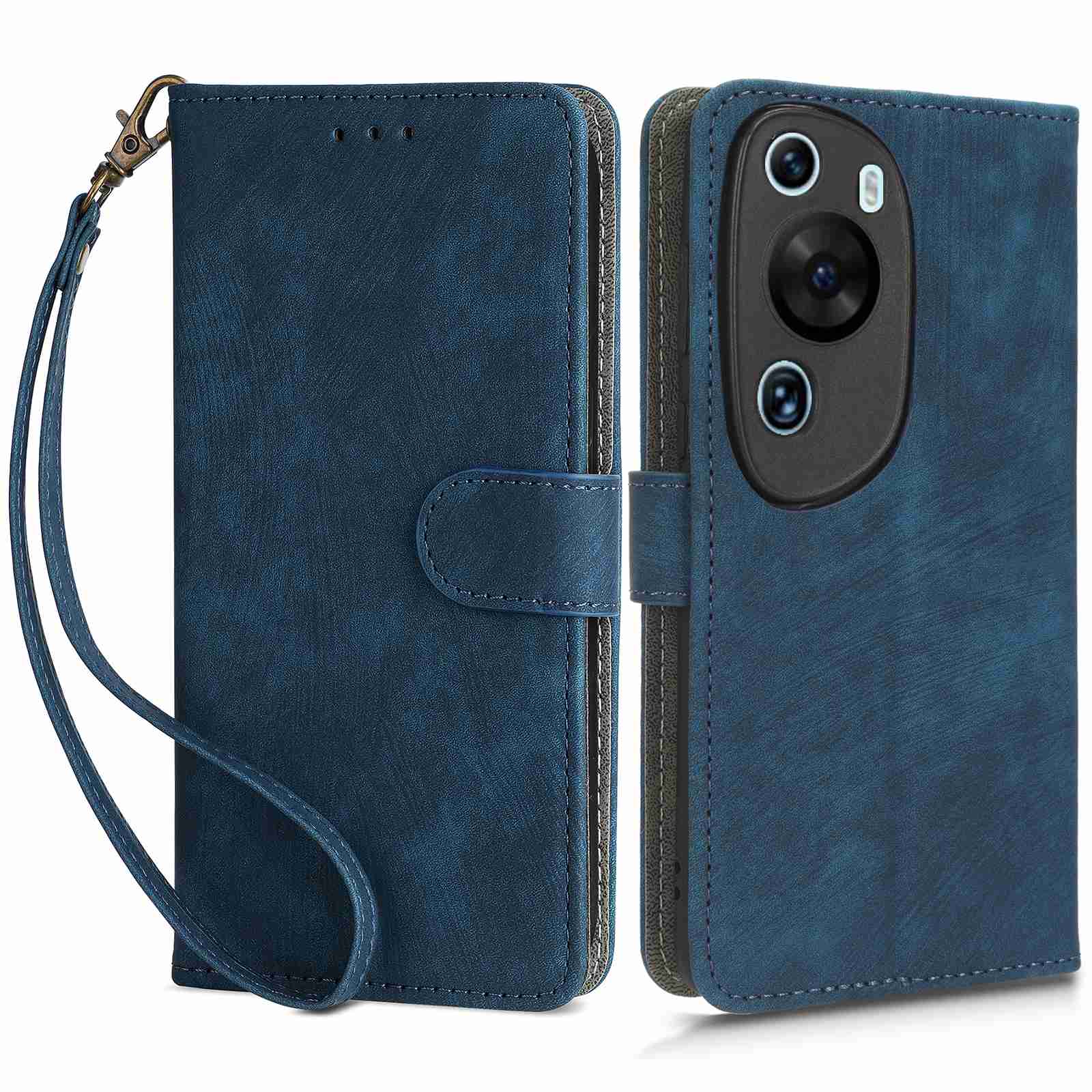 PU Leather Wallet Cover for Huawei P60 Art , RFID Blocking Phone Stand Case with Strap