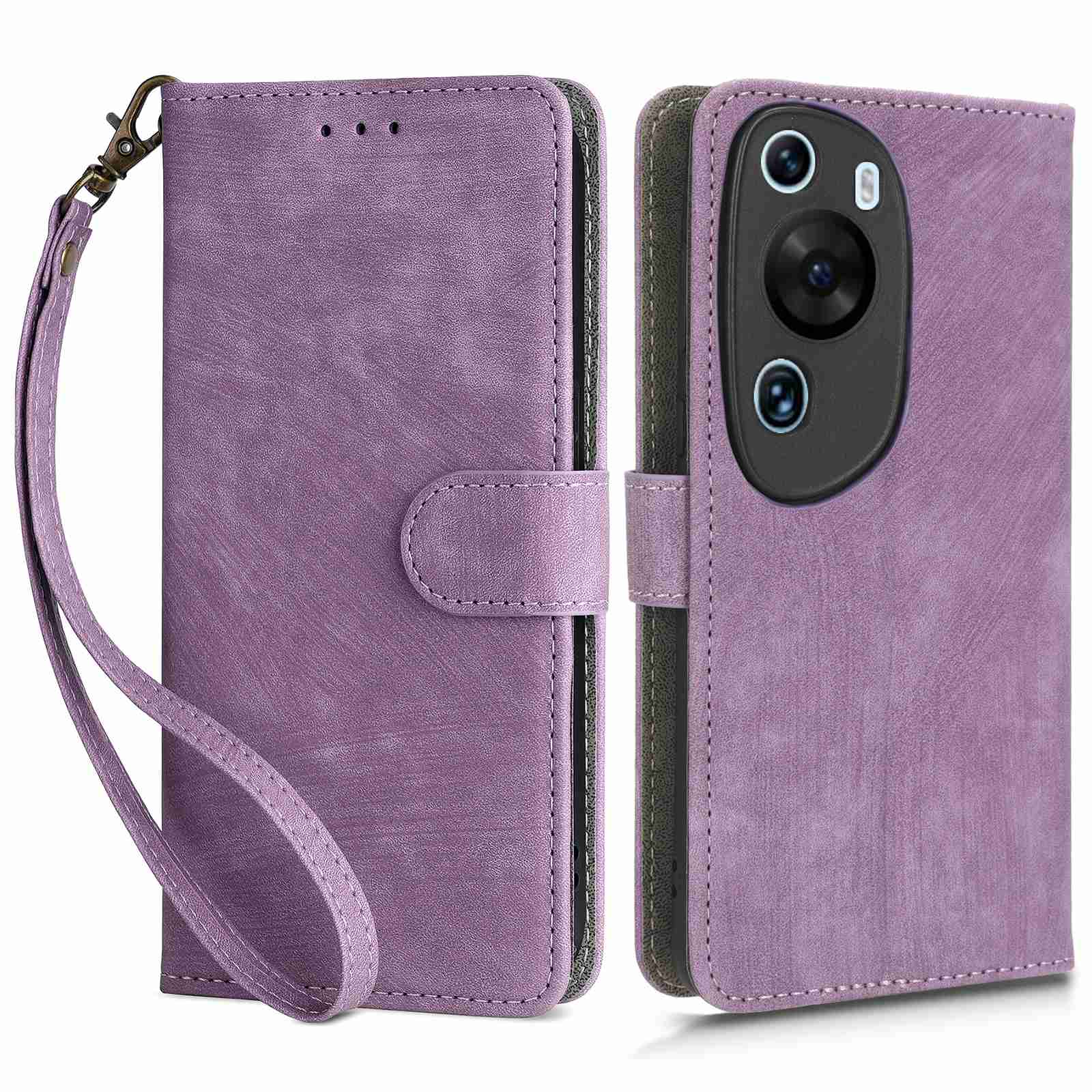 PU Leather Wallet Cover for Huawei P60 Art , RFID Blocking Phone Stand Case with Strap