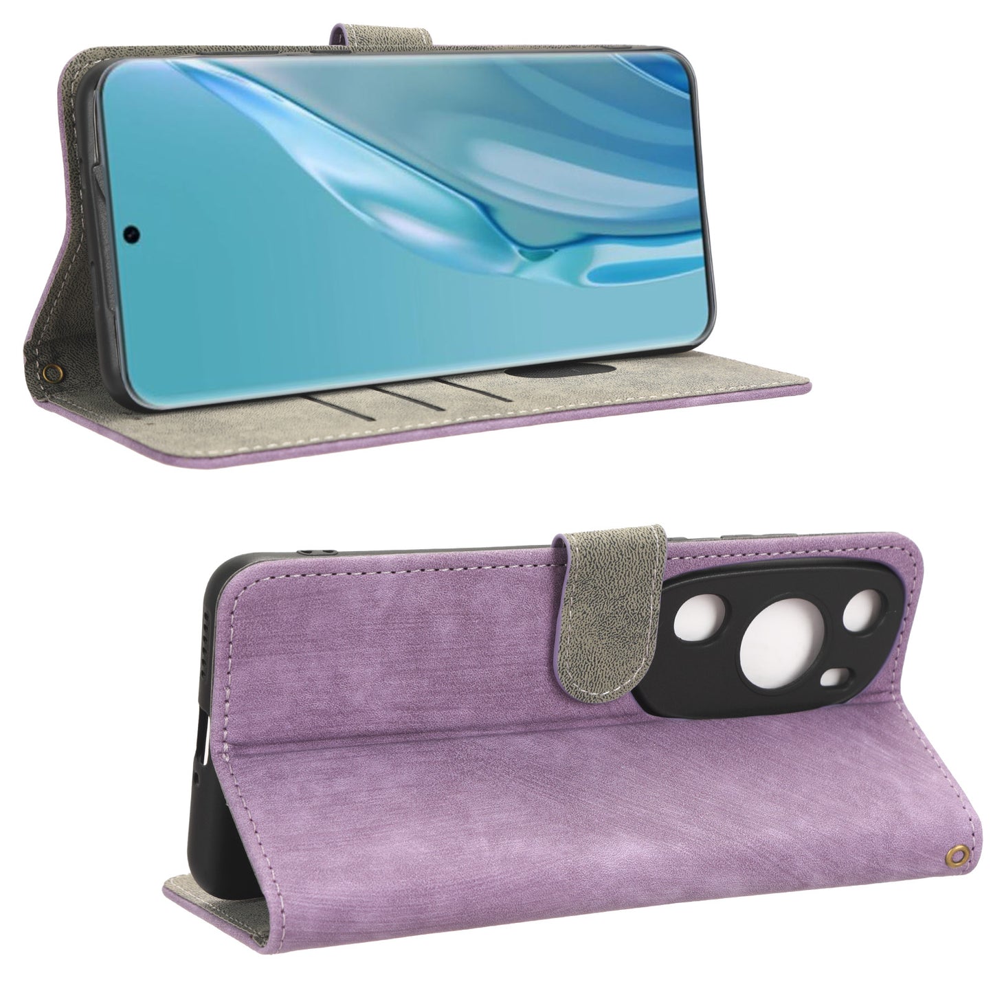 PU Leather Wallet Cover for Huawei P60 Art , RFID Blocking Phone Stand Case with Strap