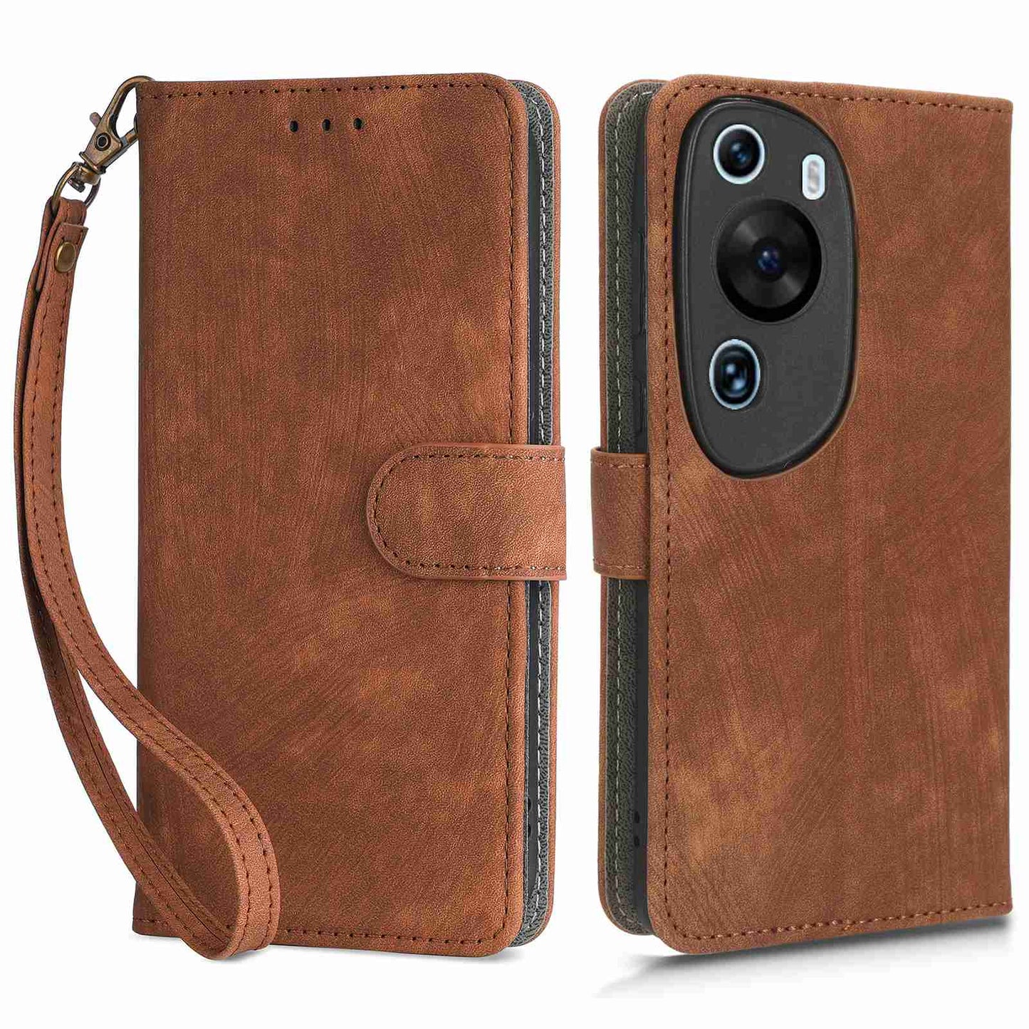 PU Leather Wallet Cover for Huawei P60 Art , RFID Blocking Phone Stand Case with Strap