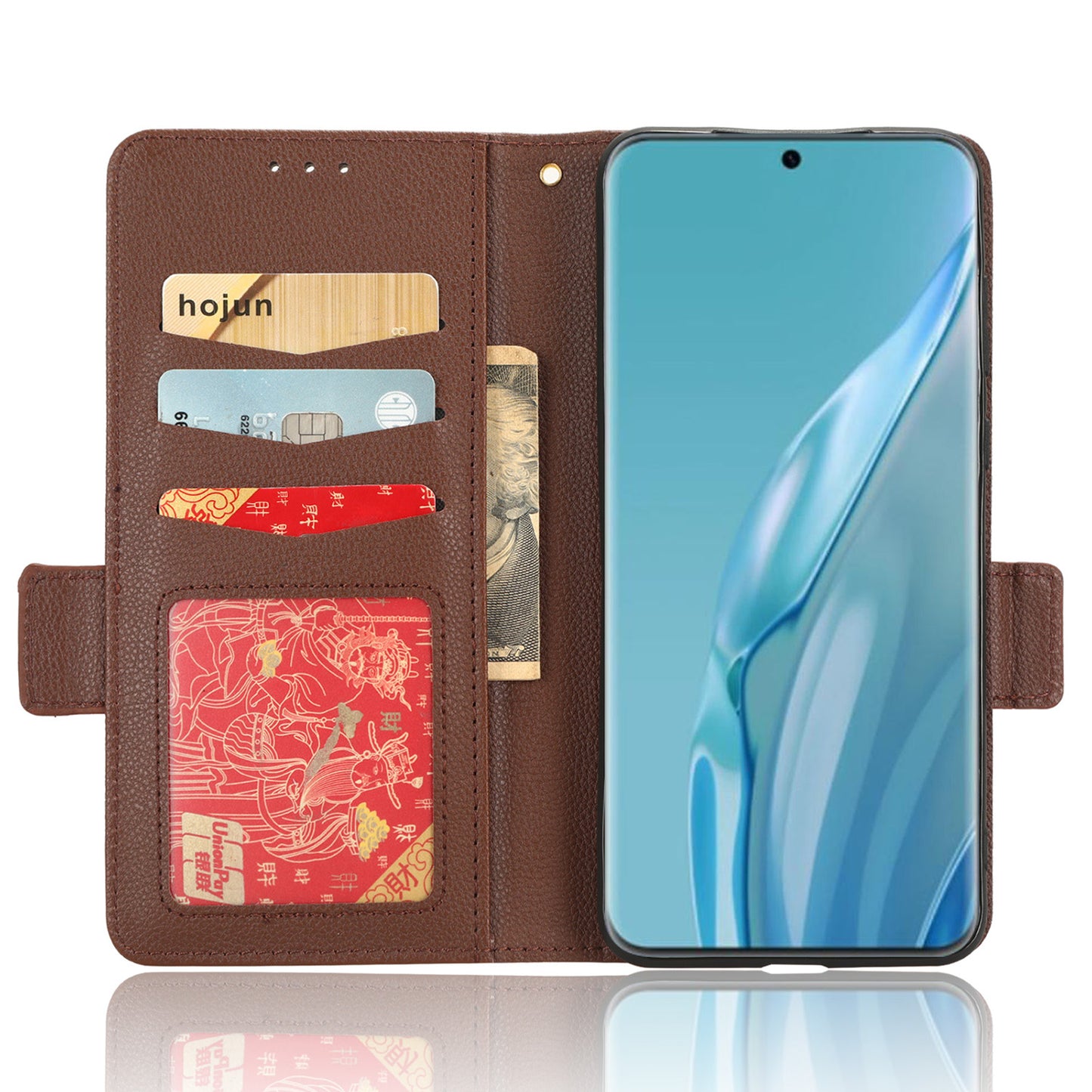 Litchi Texture Leather Case for Huawei P60 Art Scratch Proof Stand Phone Wallet Cover