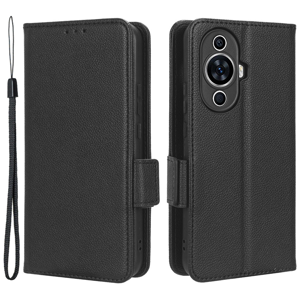For Huawei nova 11 PU Leather Wallet Case Litchi Texture Stand Phone Cover with Strap
