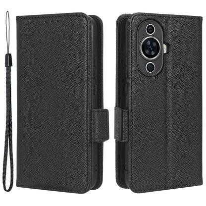 For Huawei nova 11 PU Leather Wallet Case Litchi Texture Stand Phone Cover with Strap