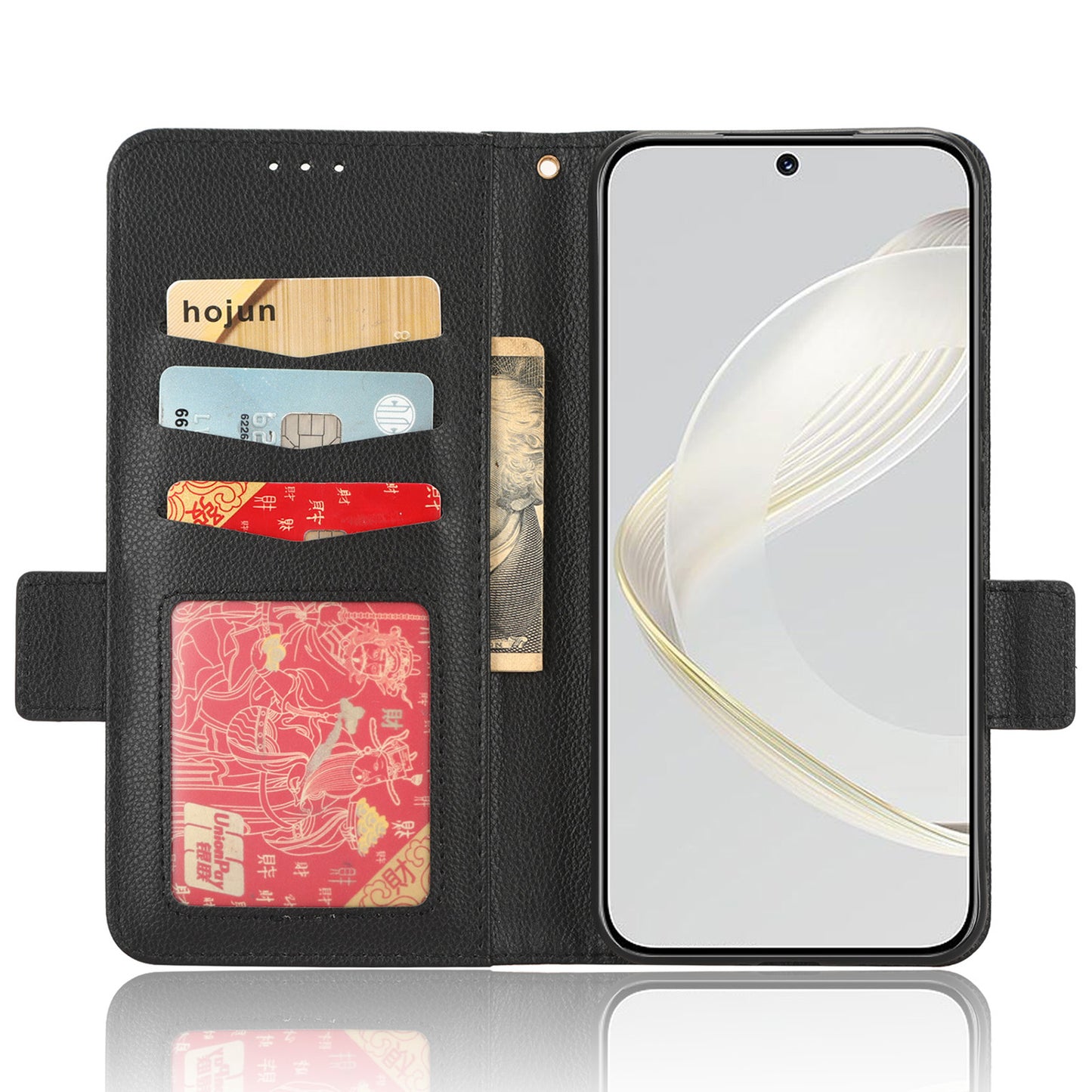 For Huawei nova 11 PU Leather Wallet Case Litchi Texture Stand Phone Cover with Strap