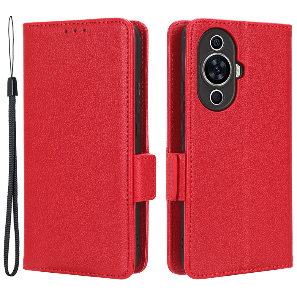 For Huawei nova 11 PU Leather Wallet Case Litchi Texture Stand Phone Cover with Strap