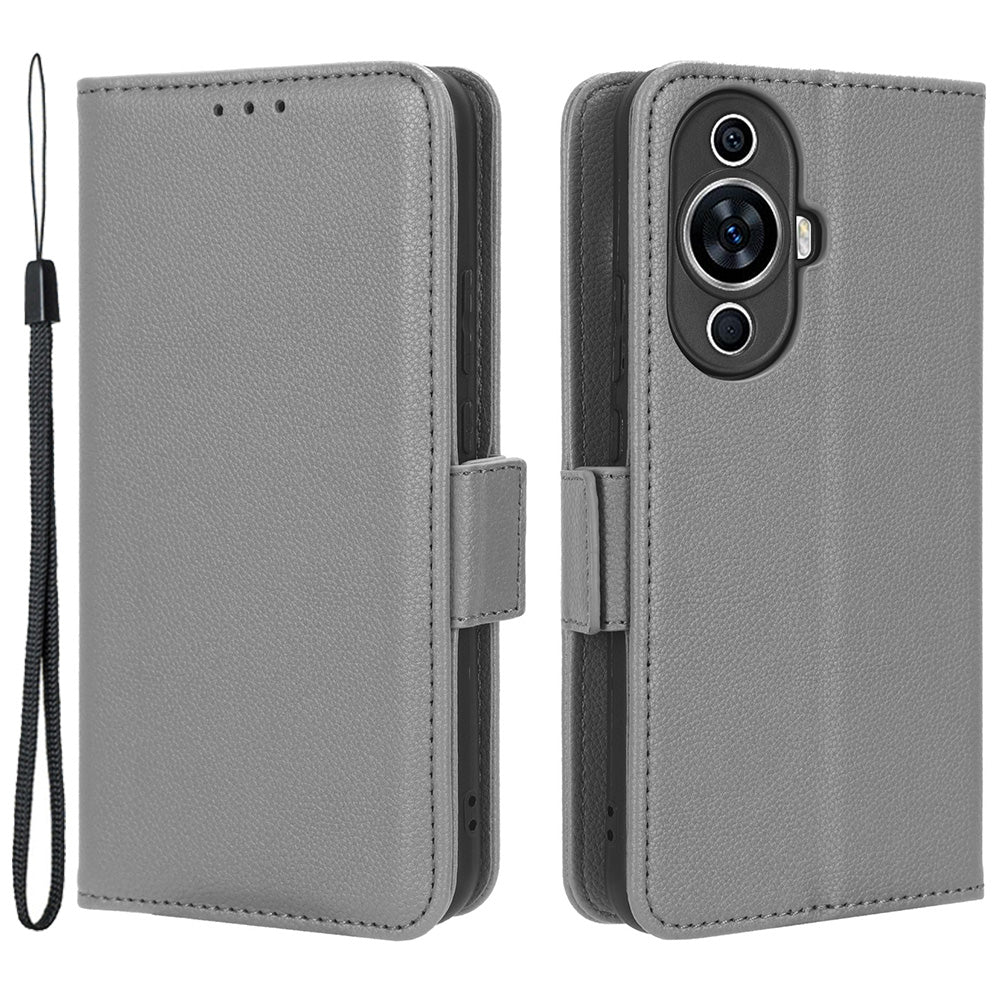 For Huawei nova 11 PU Leather Wallet Case Litchi Texture Stand Phone Cover with Strap